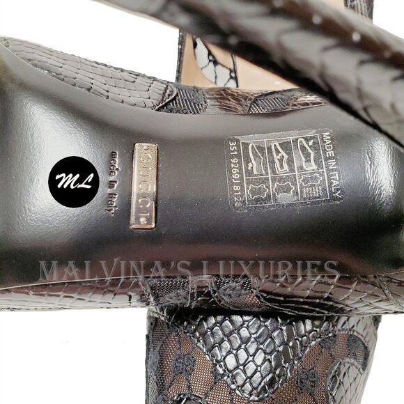 GUCCI SHOES BLACK PYTHON PRINT LEATHER w GG LOGO MESH PUMPS $940 - Picture 14 of 15